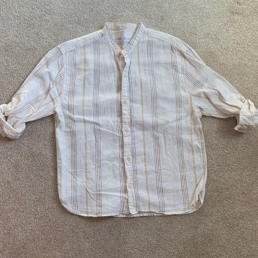 Zara Kids Beige Striped Button Down Shirt